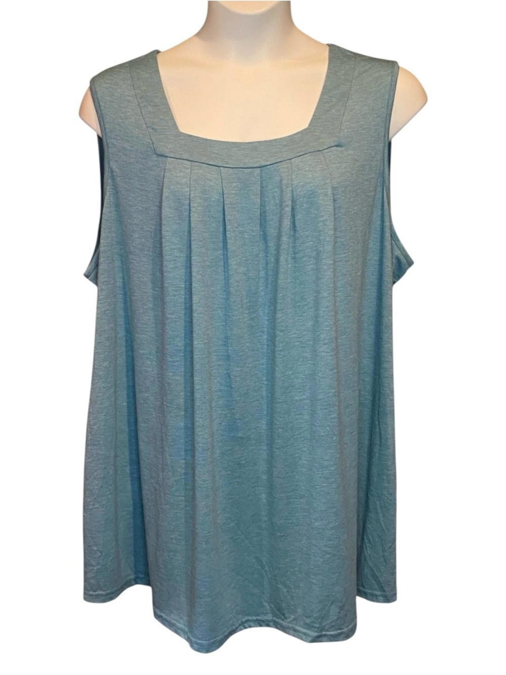 Bloomchic Square Neck Heather Plicated Tank Top Teal Womens Plus Size 26 4X NWT